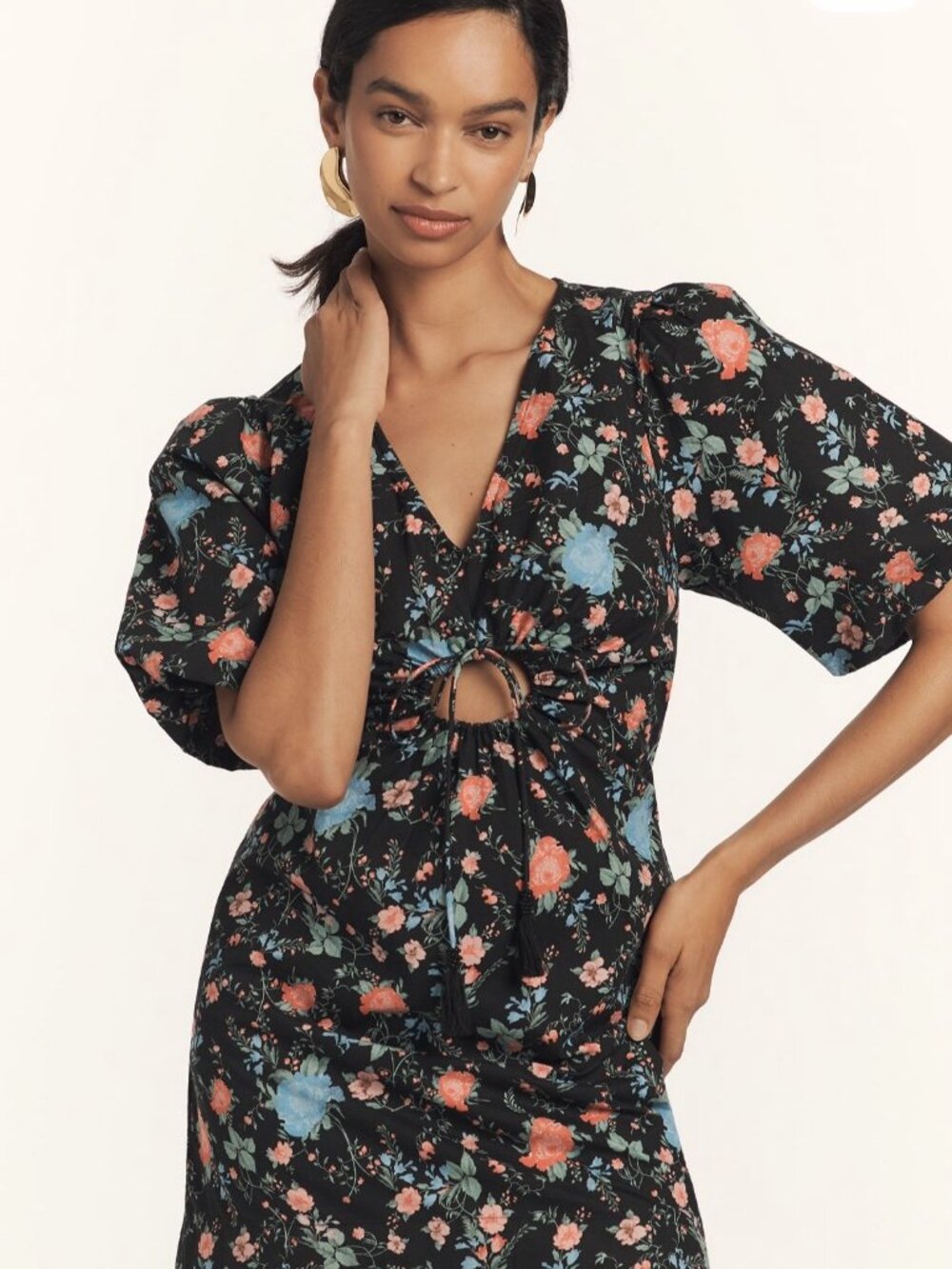 Maeve SHort-Sleeve V-Neck Cotton Mini Dress